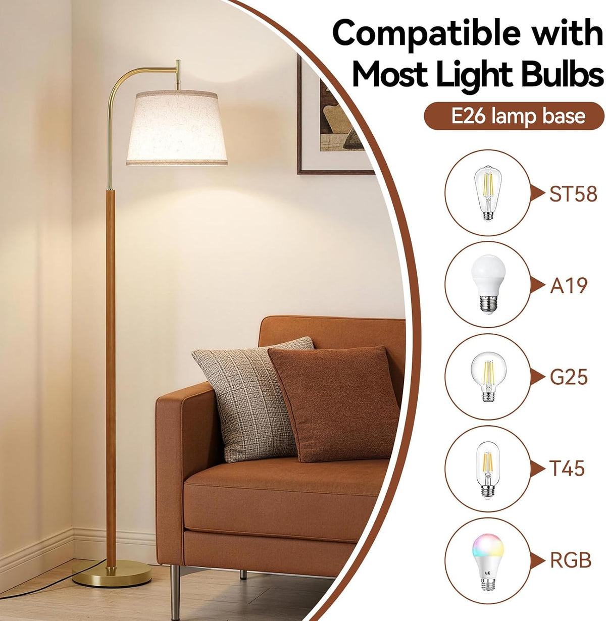 SUNMORY Wood Floor Lamp for Living Room, Mid Century Modern Standing Lamps