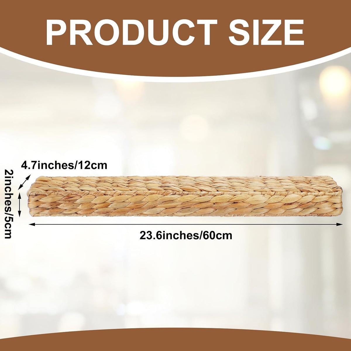 Pinkunn 2 Pack Handwoven Water Hyacinth Floating Wall Shelf 23.6 Inch Woven Wall Mounted Shelf Rustic Floating Shelves for Bathroom Bedroom Kitchen Living Room Storage Shelves Over Toilet