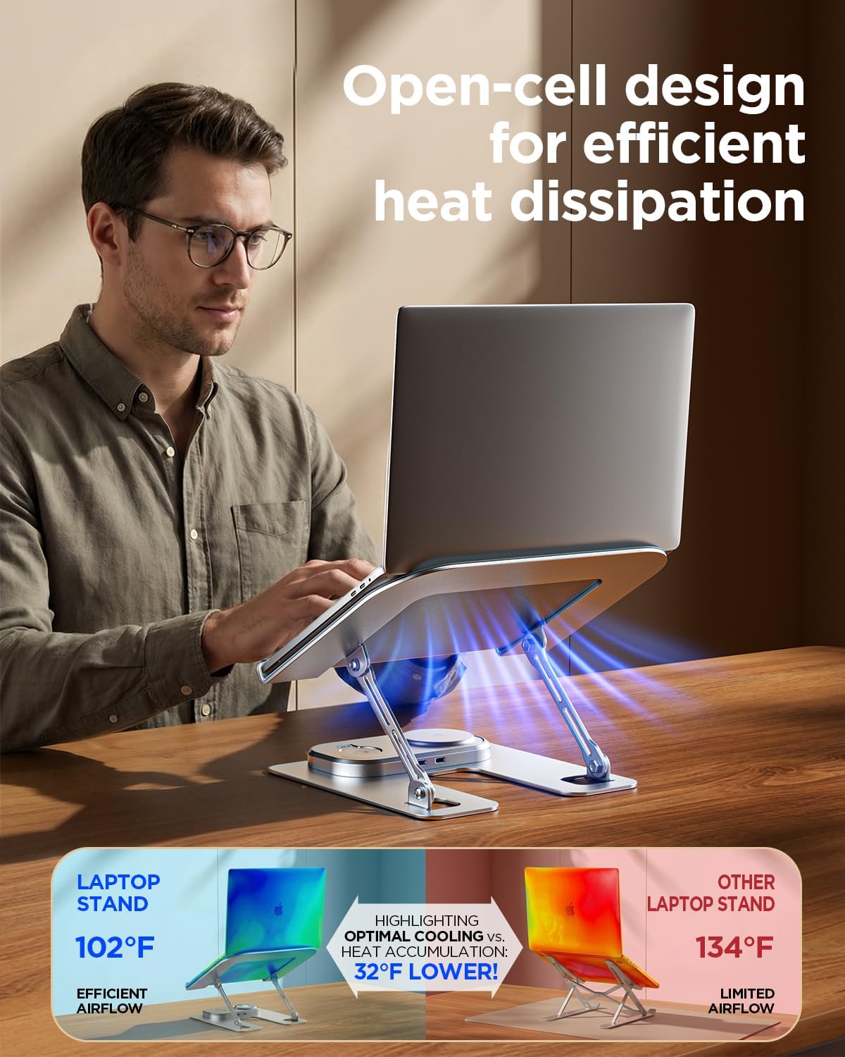 Adjustable Laptop Stand with Wireless Charger, Qi2 15W, 4in1