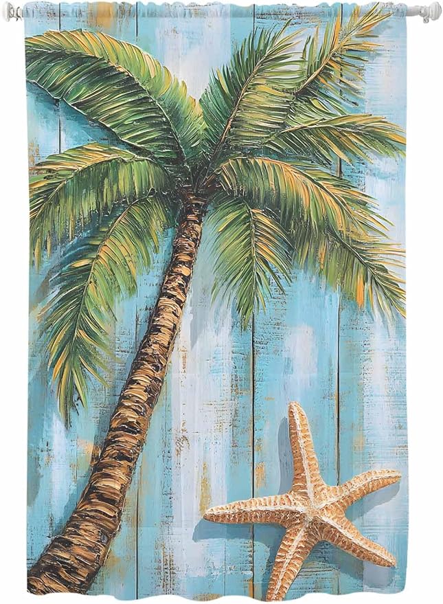 Sheer Curtains 72 Inches Long, Coastal Beach Tree Semi Sheer Curtains Light