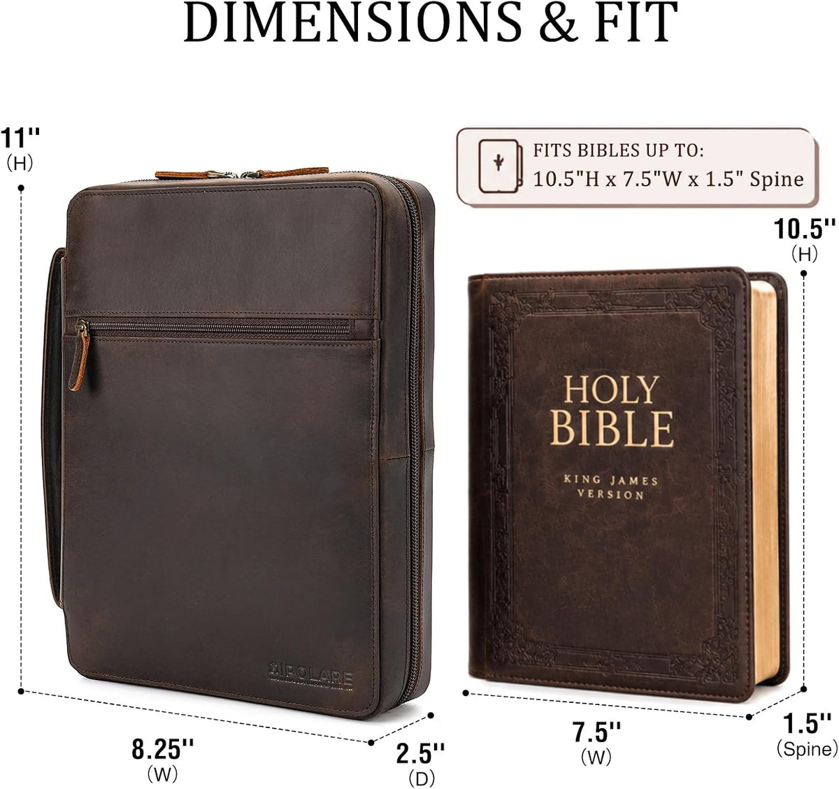 Polare Full Grain Leather Bible Cover Church Bag Bible Protective Book Holder Carrying Case Folder Organizer Portfolio, Dark Brown