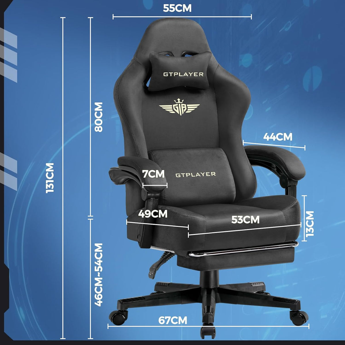 GTPLAYER Gaming Chair Fabric with Pocket Spring Cushion, Big and Tall Gamings Chairs 350LBS High Back Computer Chair with Footrest for Adults Lumbar Support Swivel Game Chair for Office Gaming Gray