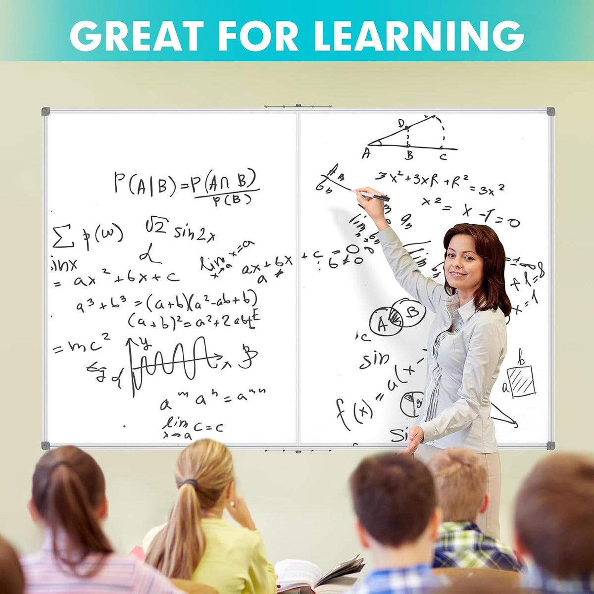 JILoffice Large Foldable White Board 60x40 Inches, Dry Erase Magnetic White Board, Silver Aluminum Frame with 2 Detachable Marker Tray Wall Mounted Board for Office Home and School