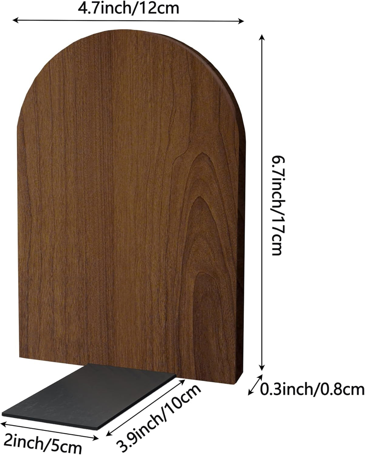 Brosisincorp Walnut Wood Large Book Ends for Shelves, Non-Skid Pad, 2 Pairs