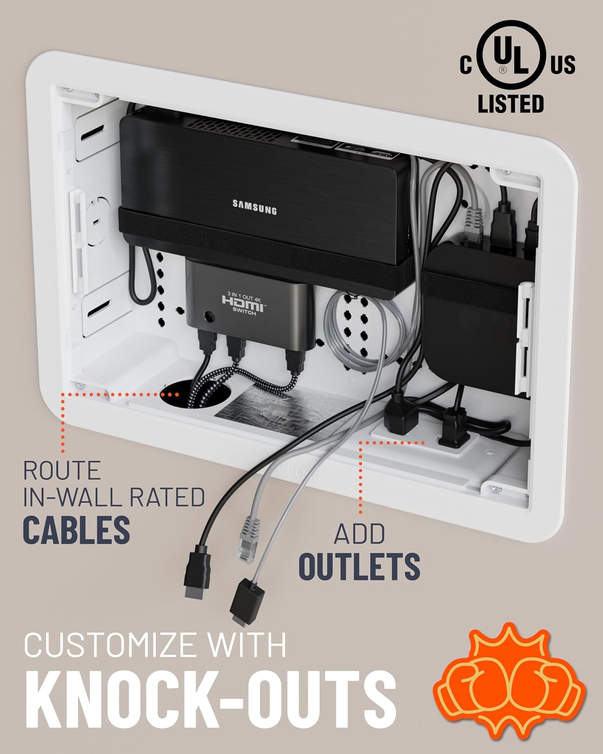 ECHOGEAR 9” in Wall TV Media Box – WiFi Friendly Cable Management Kit