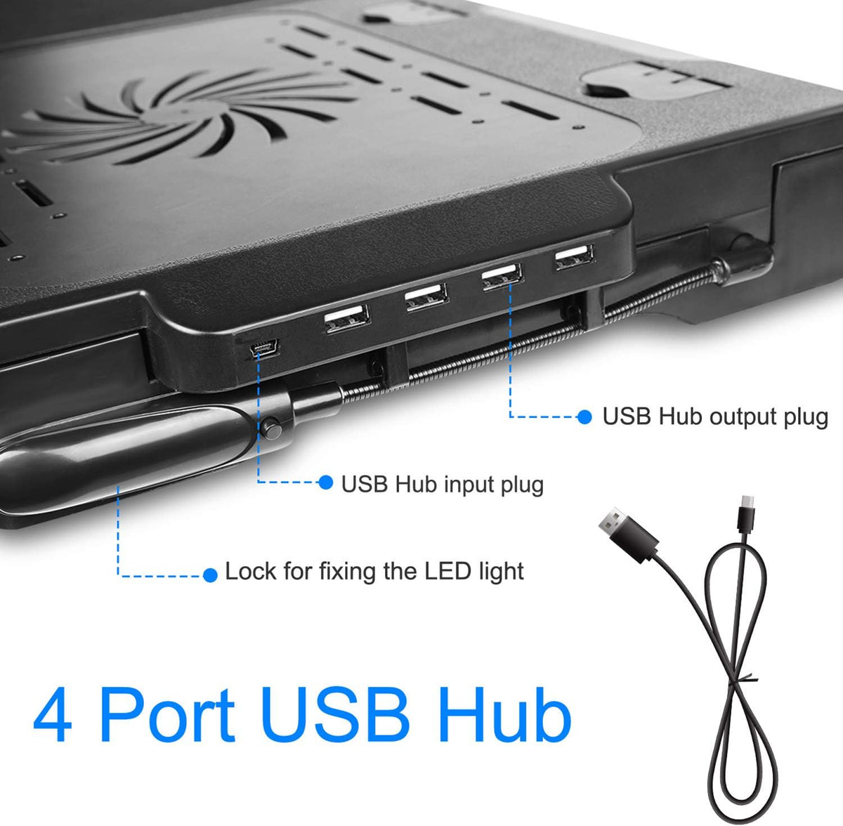 Laptop Table Stand for Bed, Adjustable Laptop Desk for Bed, Portable Desktop Lap Desk with Cooling Fan and 4 USB Port, Foldable Computer Lap Desk for Bed Sofa Couch Floor(Black)