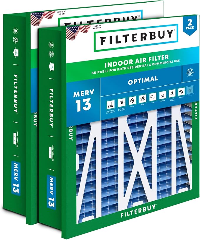 Filterbuy 24x24x5 Air Filter MERV 13 Optimal Smoke & Allergy Defense,