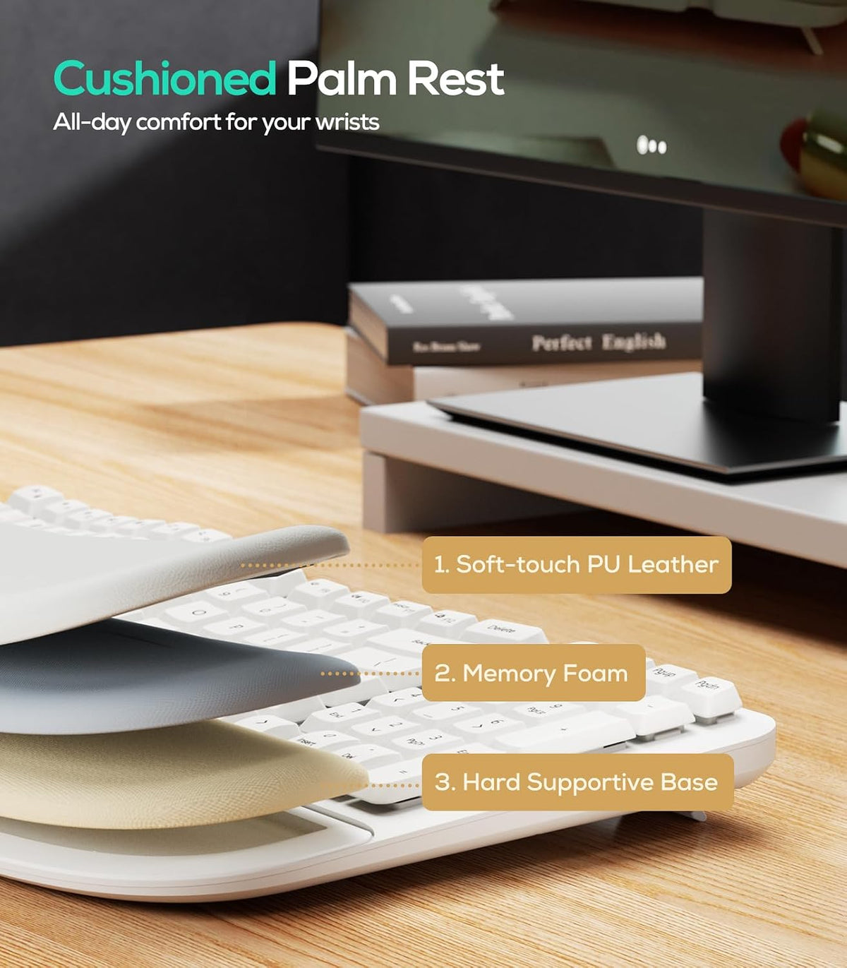Nulea Wave Keys Ergonomic Keyboard Wireless with Cushioned Palm Rest