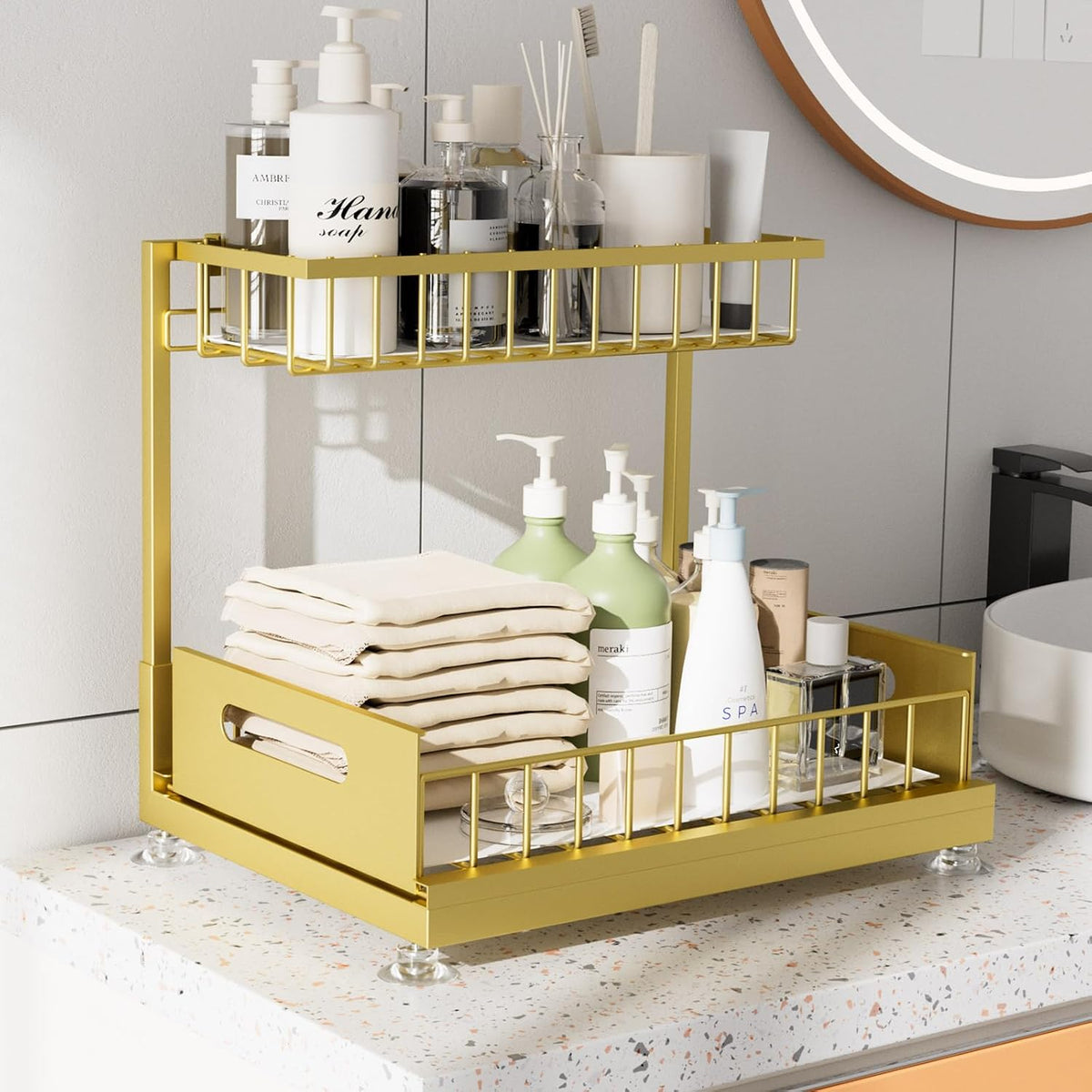 Saydear 2-Pack L-Shaped Under Sink Organizer, 2-Tier Pull-out Cabinet Rack