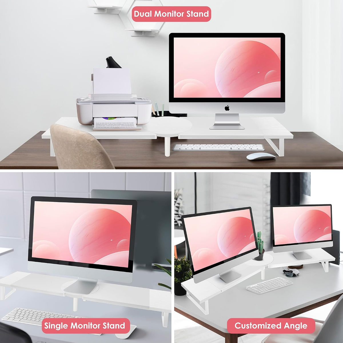 Across-Star Dual-Monitor Stand for Desk - Large Adjustable Length and Angle Riser for 2 Monitors, Double Computer Desktop Organizer, Shelf for TV, Laptop, Printer