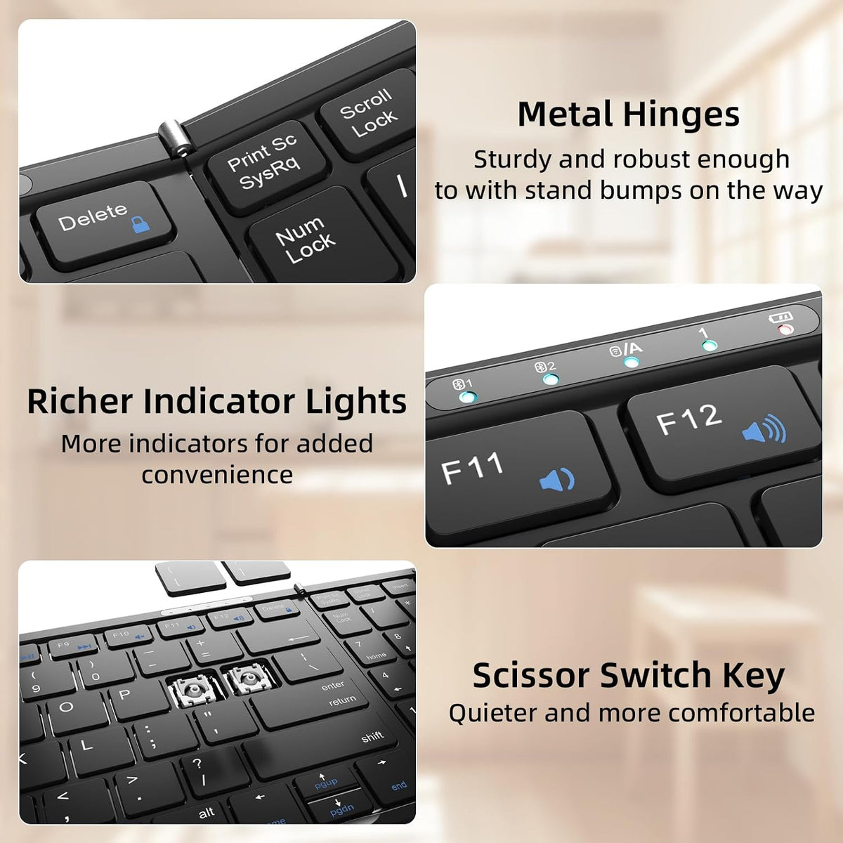 Foldable Keyboard with Touchpad,Numeric Keypad,3 Devices (2.4G+BTx2)