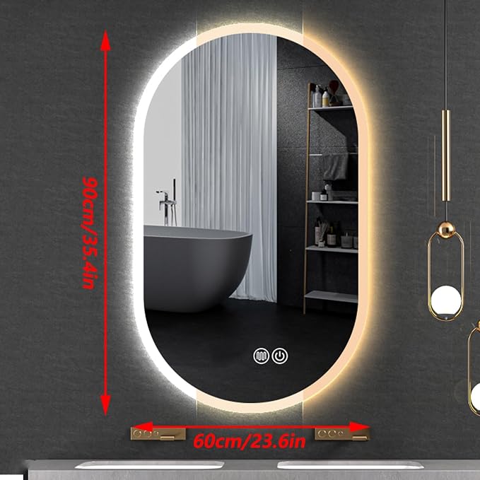 Irregular Bathroom Mirror with 3 Colour LED Light, Wall Mounted Makeup Mirror