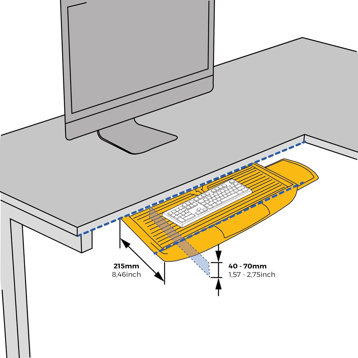 Emuca 4193121 Sliding Underdesk Keyboard Platform with Auxiliar Mouse Tray, Grey