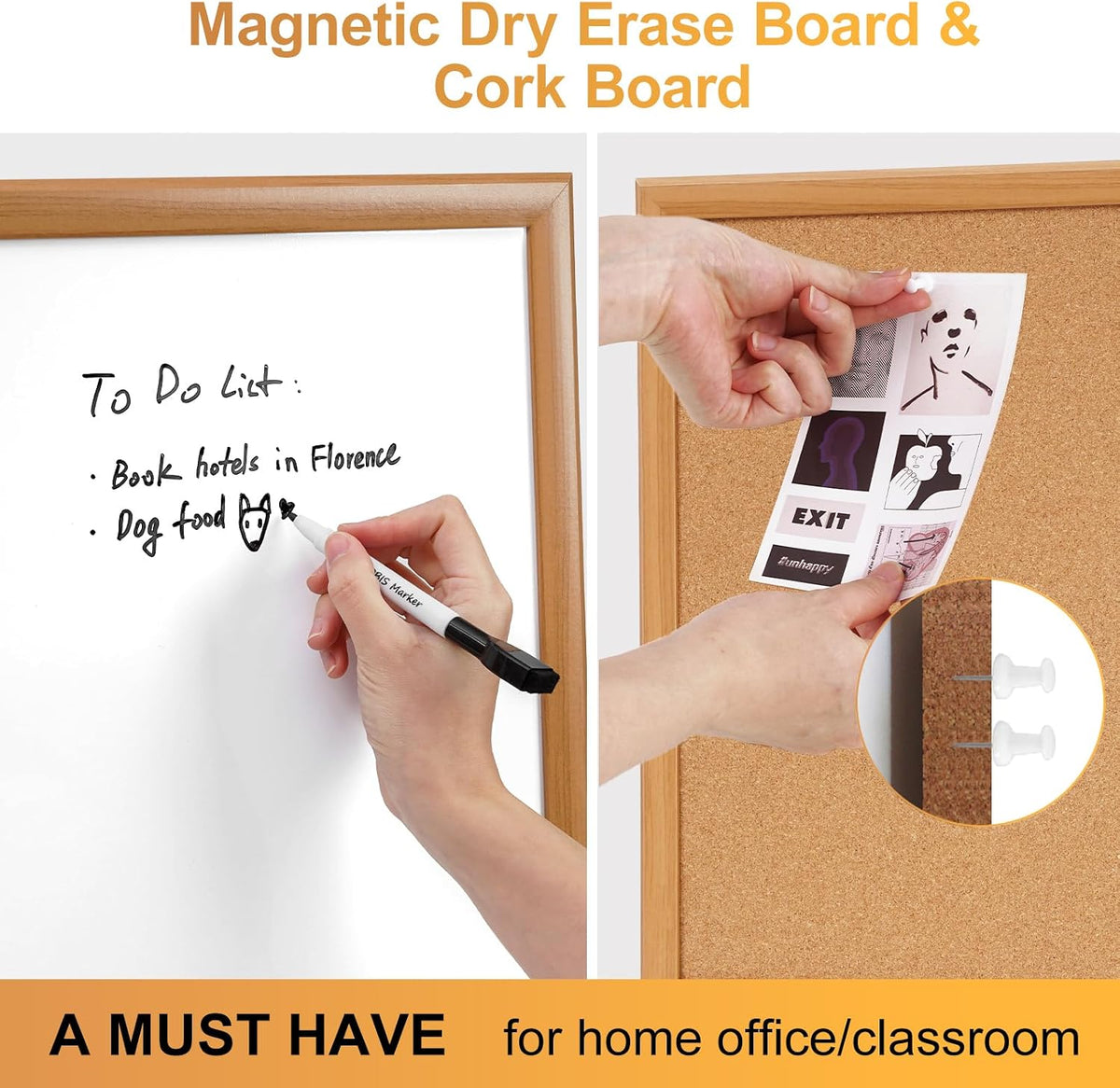 ARCOBIS Cork Board White Board Combo with MDF Wood Frame