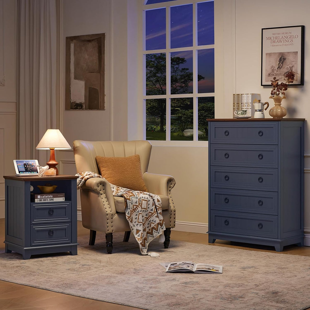 Joaxswe Farmhouse 5 Drawer Dresser for Bedroom, 42" Tall Small Dressers & Chest of Drawers, Rustic Wood Dresser with Metal Handle, Storage Organizer Closet for Living Room, Hallway, Entryway