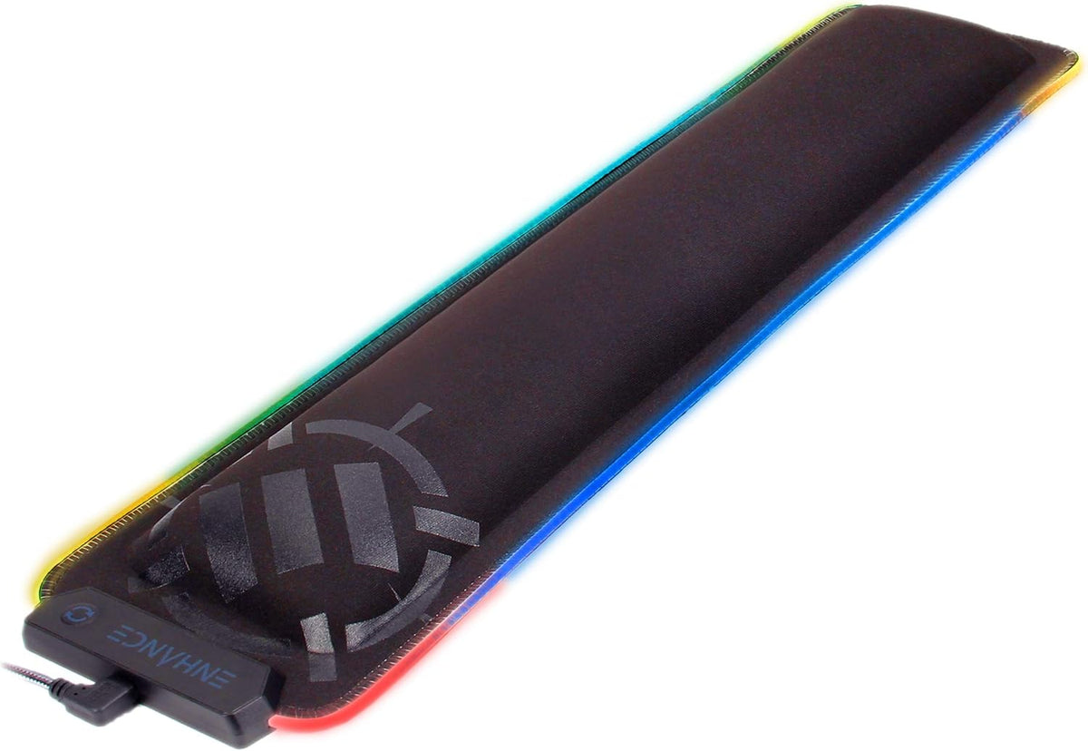 Enhance LED Wrist Rest with Soft Memory Foam Support for Full Size Keyboards - Wrist Rest Pad with 7 Illuminated Colors, 3 Color Modes, Smart Control, Non-Slip Base - Thick 1" Padding