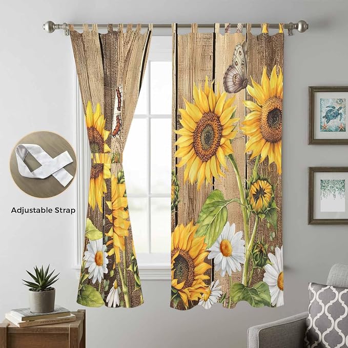 Farmhouse Sunflowers Living Room Curtains 84 Inch Length, Window Curtains Tab
