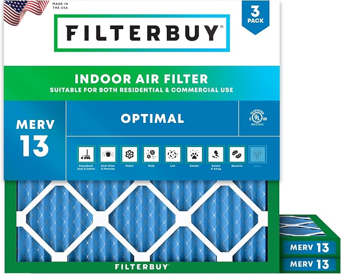 Filterbuy 24x24x1 Air Filter MERV 13 Optimal Smoke & Allergy Defense,
