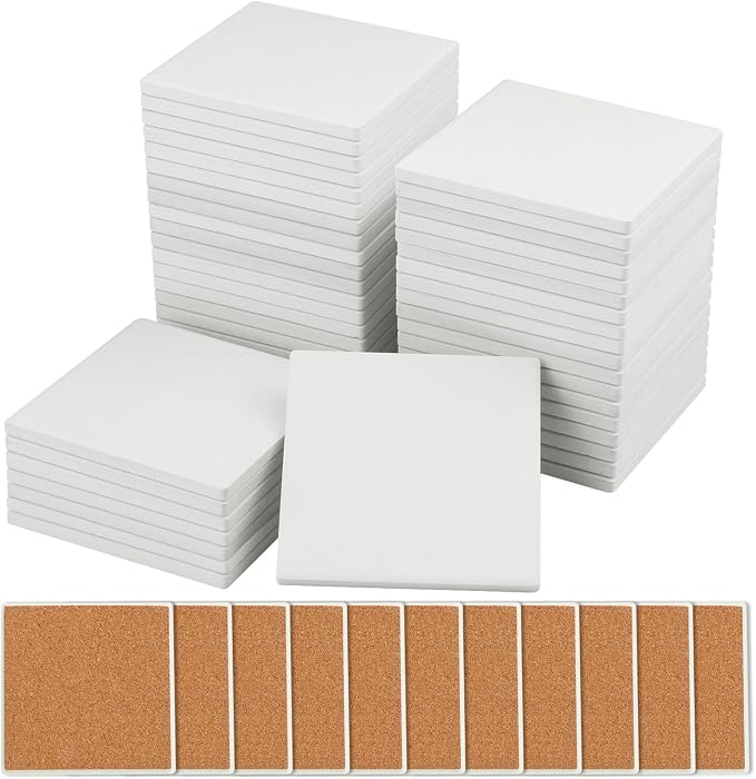 GNIEMCKIN 45 Pieces 4x4 Inch Blank Ceramic Coasters, Ceramic Tiles