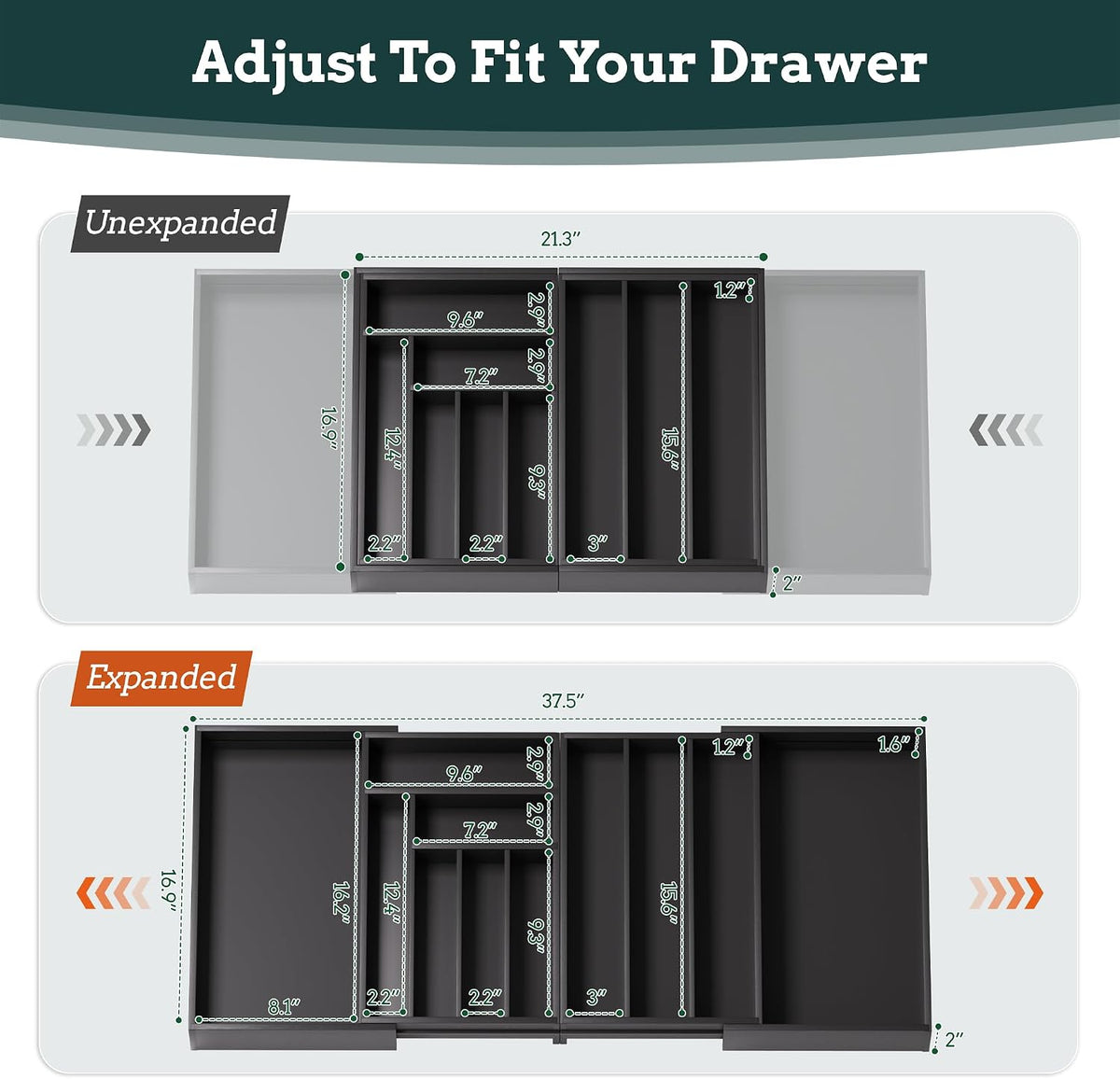 Bamboo Expandable Silverware Drawer Organizer 11 Slots Utensil Holder Black