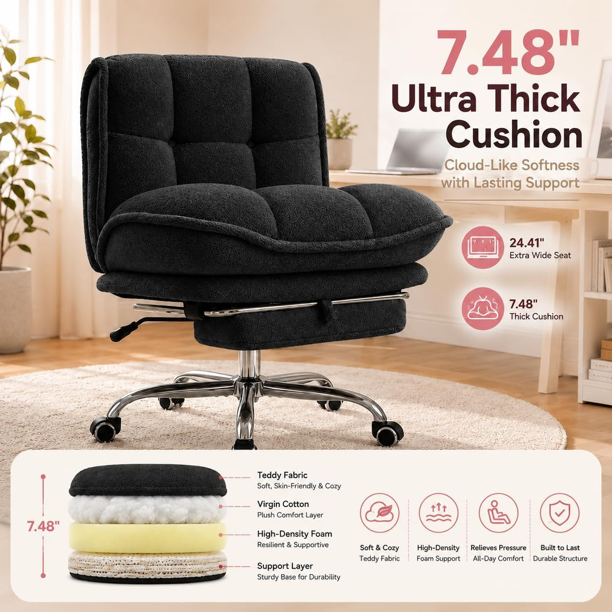 Criss Cross Office Chair, Armless Cross Legged Office Chair with Footrest
