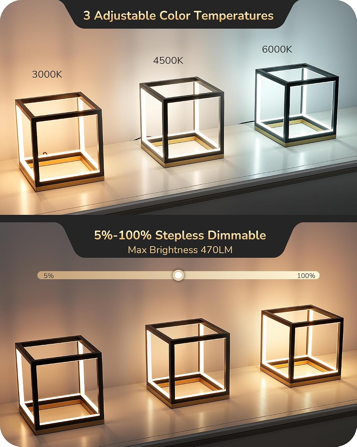 EDISHINE Modern LED Table Lamp, Minimalist Bedside Lamp for Living Room