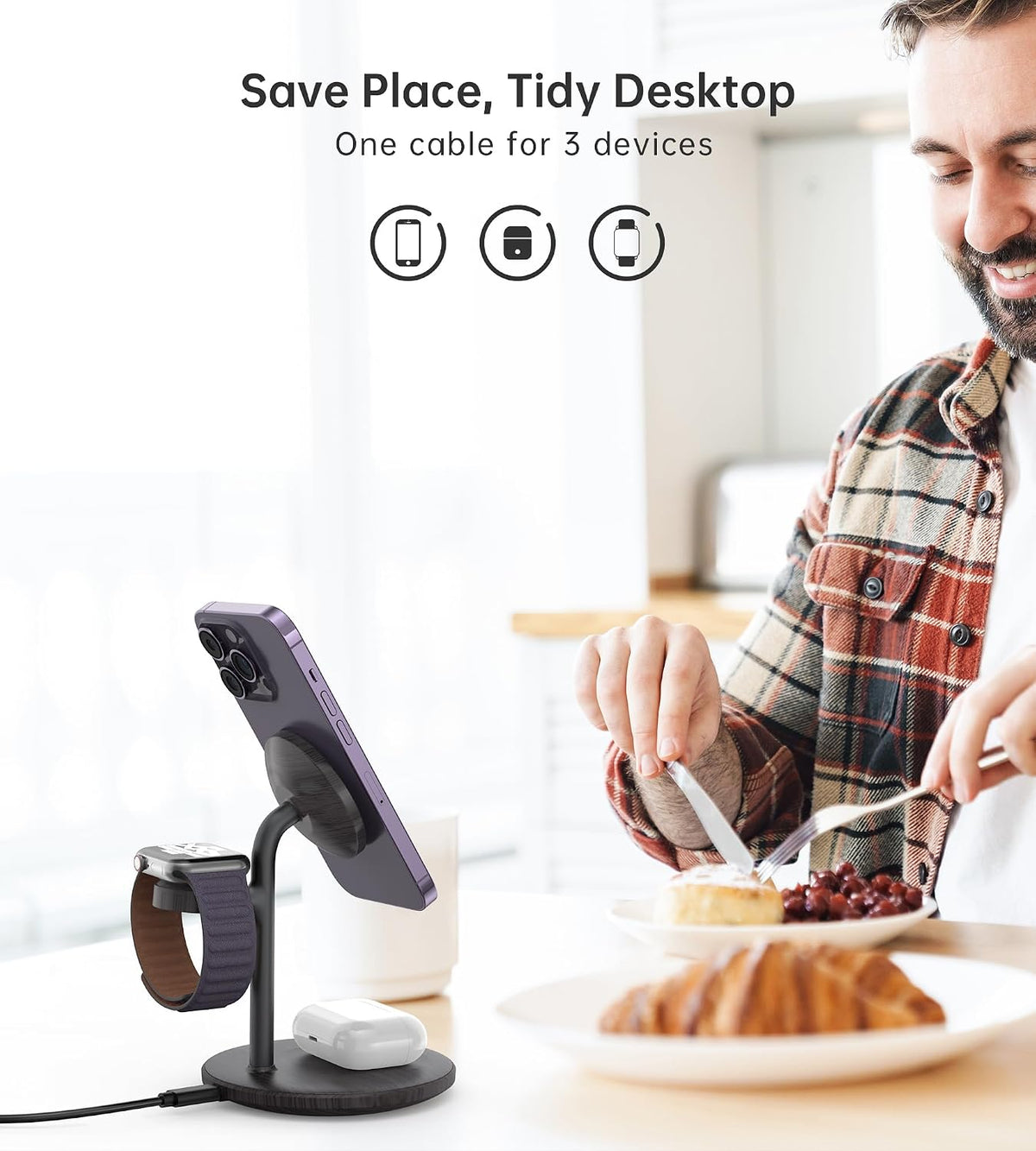 3 in 1 Magnetic Wireless Charging Station for Apple Devices,15W for Magsafe
