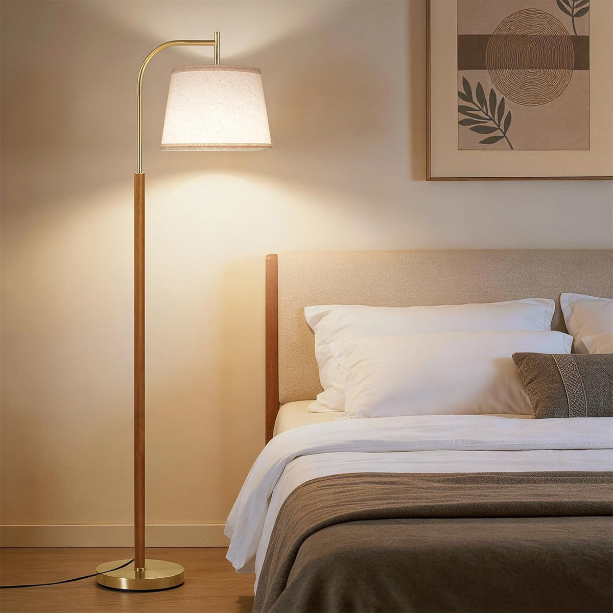 SUNMORY Wood Floor Lamp for Living Room, Mid Century Modern Standing Lamps