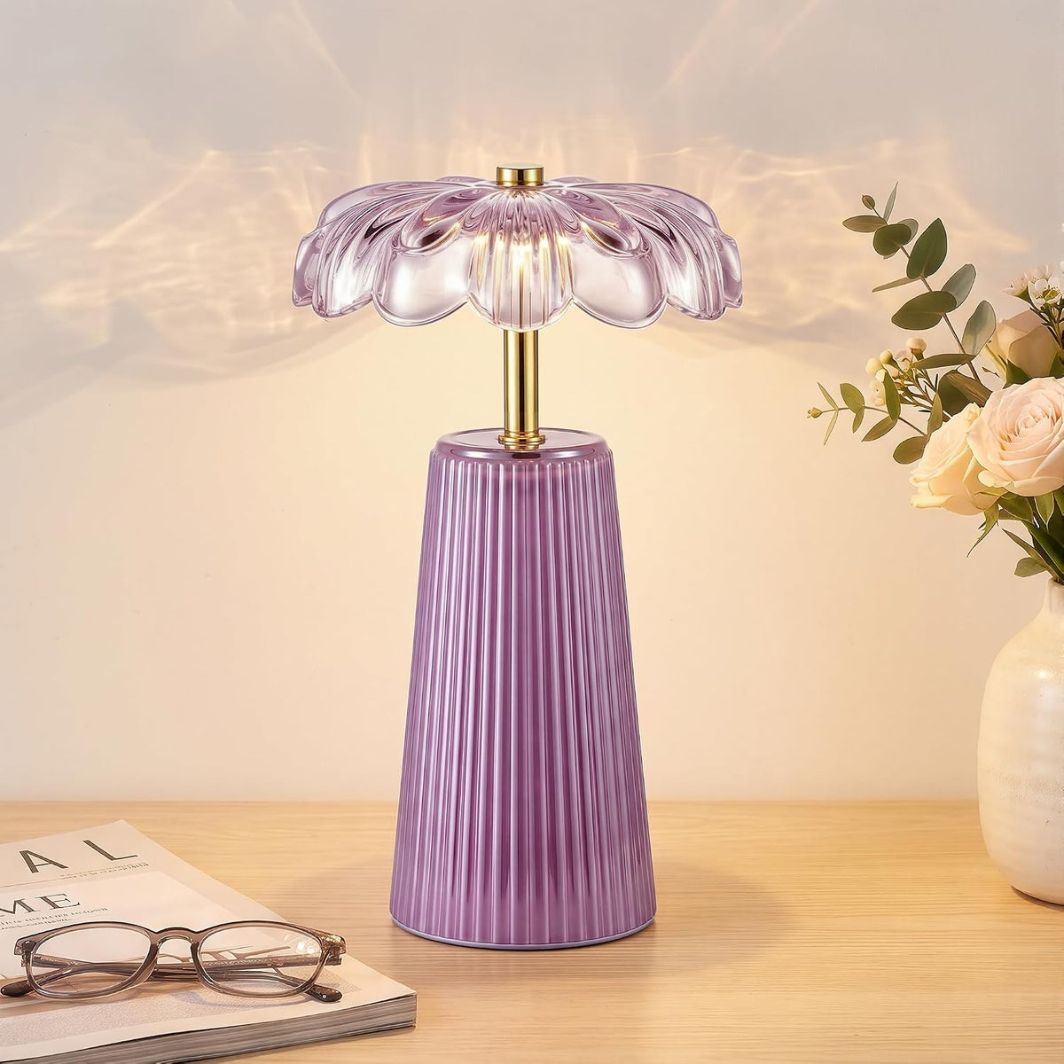Battery Operated Lamp, Cordless Table Lamp with Timer, Purple