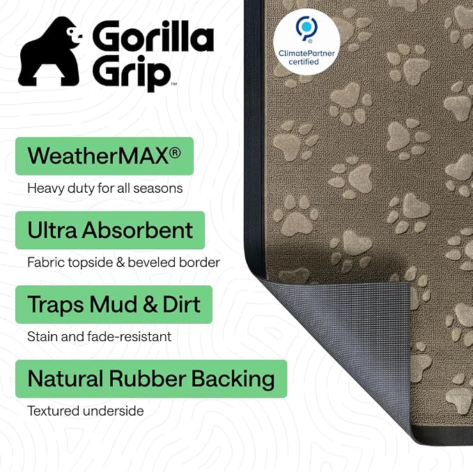 GORILLA GRIP 100% Waterproof All-Season WeatherMAX Doormat 35x23, US Designed
