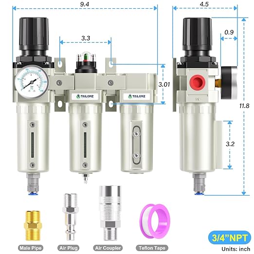 TAILONZ PNEUMATIC 0-240PSI 3/4" NPT Industrial 3-Stage Air Dryer System –