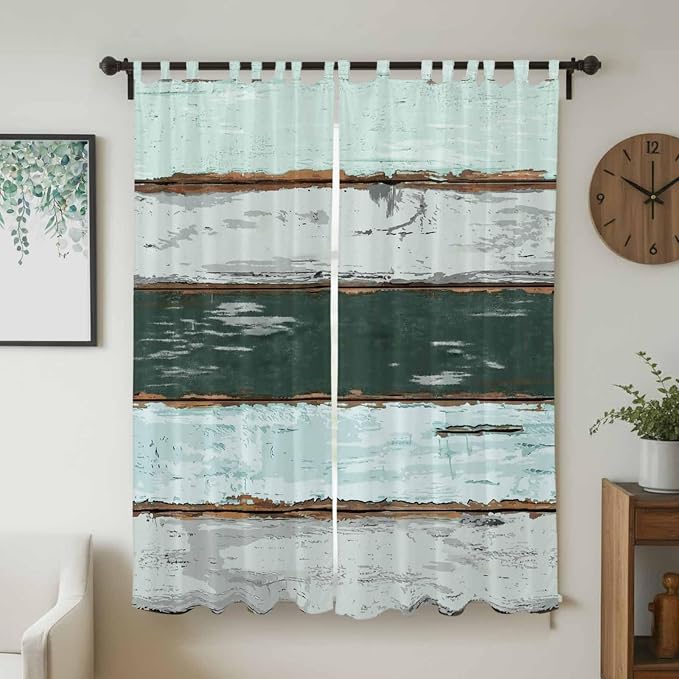 Blue Teal Living Room Curtains 96 Inch Length, Window Curtains Tab Top