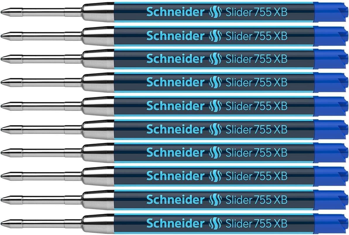 Schneider Slider 755 XB (Extra Broad) Ballpoint Pen Refill, 1.4 mm, ISO Format G2, Blue Ink, Box of 10 Refills (175503)