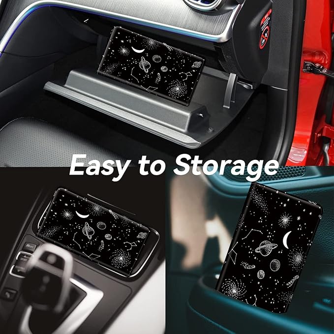 Car Registration and Insurance Holder, Leather Car Glove Box Organizer, Cool Car Accessories for ID, Driver's License Cards & Essential Document, business cards, Men&Women,Moon Spaceship