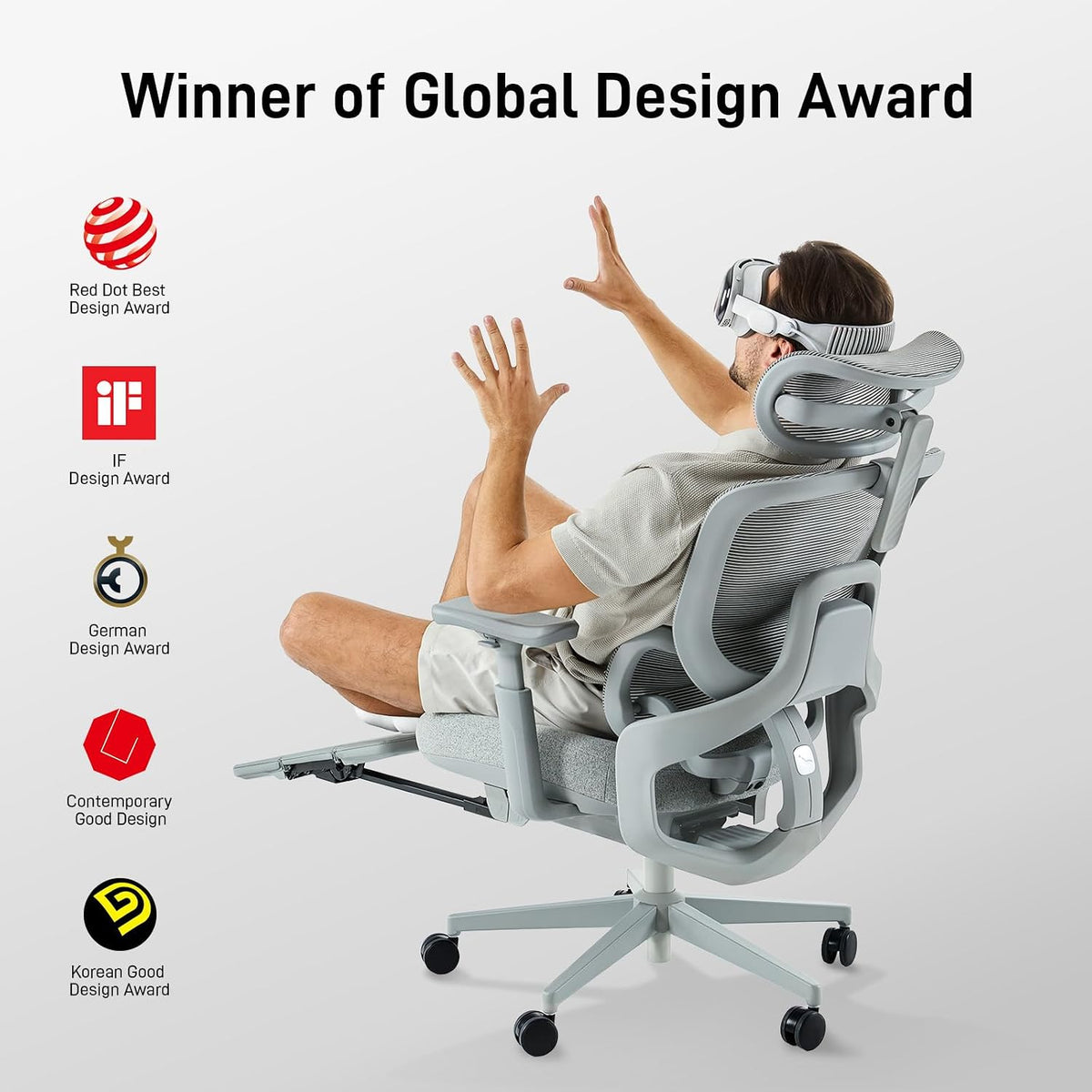 FLOW360 Ergonomic Mesh Office Chair with Footrest, Big&Tall Chair Gray FM