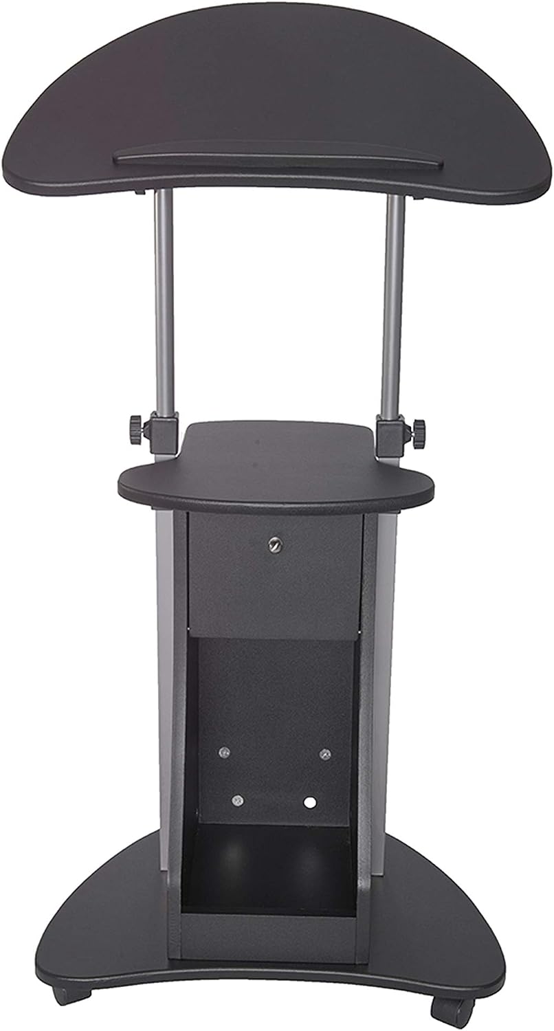 Techni Mobili Adjustable Height Rolling Laptop Cart with Storage, Black