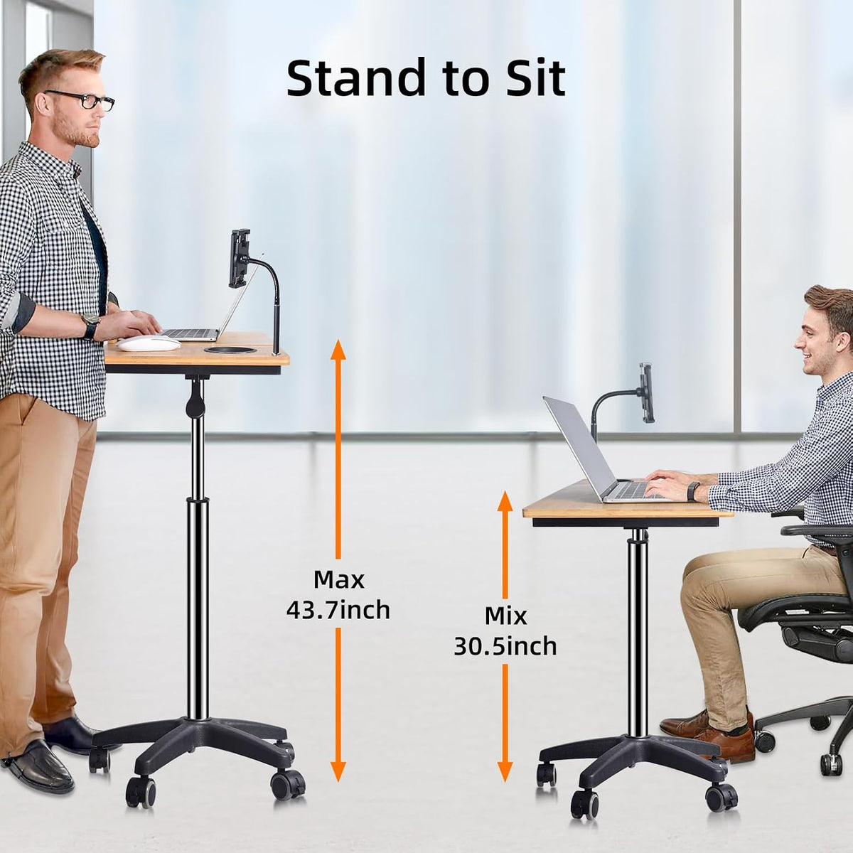 Mobile Laptop Stand Desk on Wheels, Height Adjustable Rolling Cart with Tilting Tabletop and Cup Holder (XX-Large)