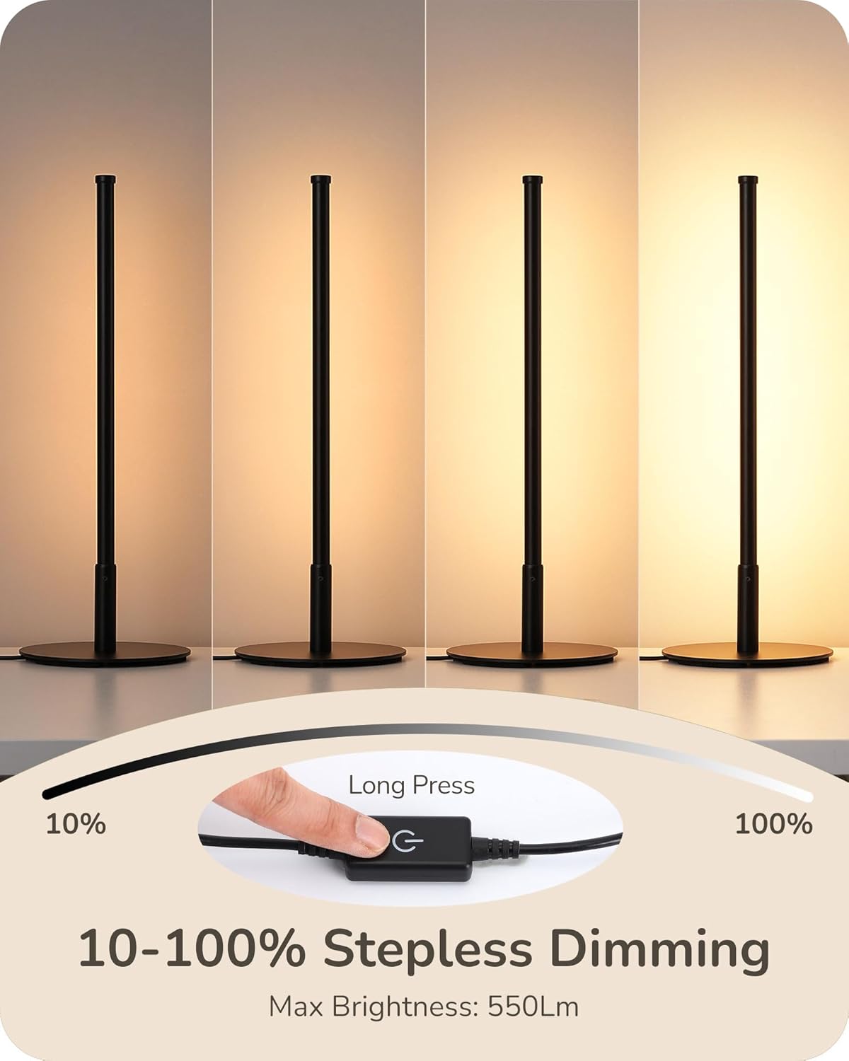 EDISHINE LED Table Lamp Set of 2, Modern Desk Lamps, Black Bedside Lamps