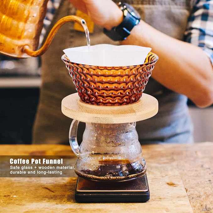 AUNMAS Coffee Dripper Pour Over Filter, Thick Glass Durable Simple Use Even