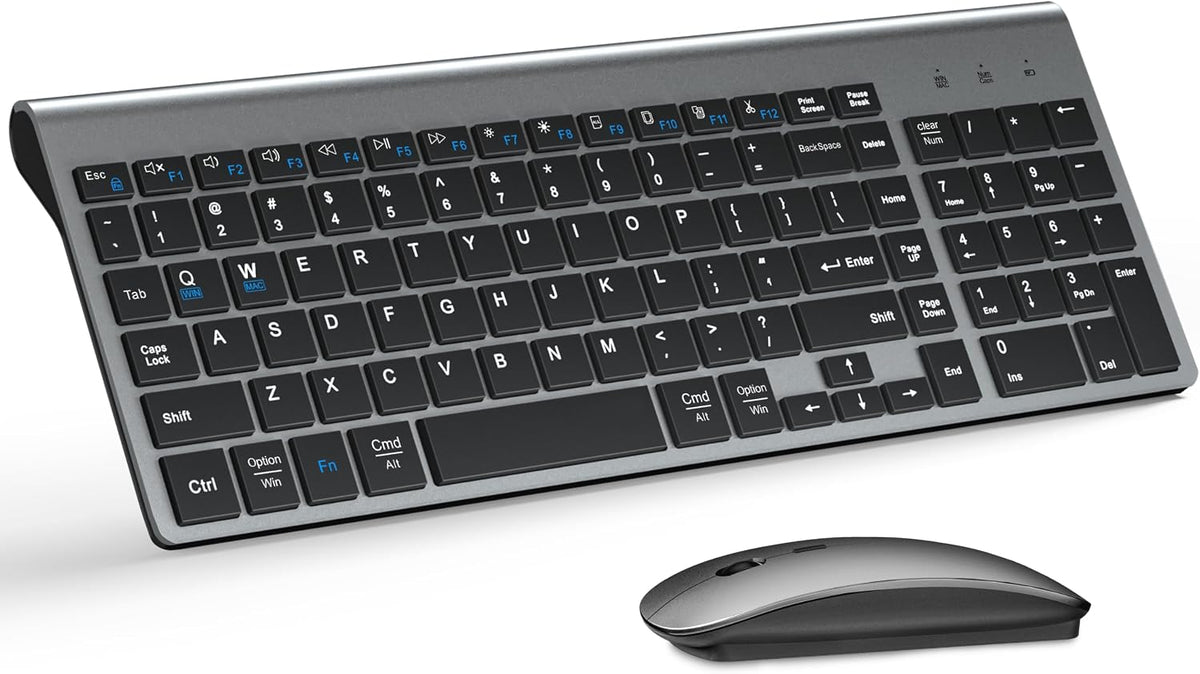 Wireless Keyboard and Mouse Ultra Slim Combo with Dual System - Gray Black