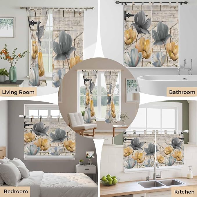 Spring Tulips Flower Living Room Curtains 84 Inch Length, Window Curtains Tab