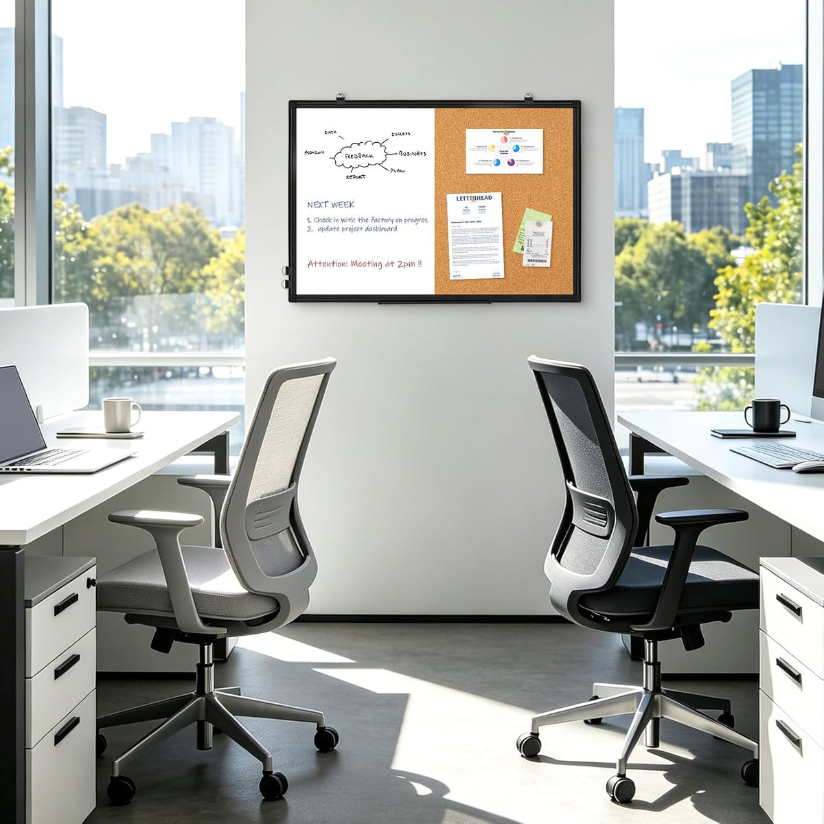 White Board Cork Board Combo for Wall, Double Sided Magnetic