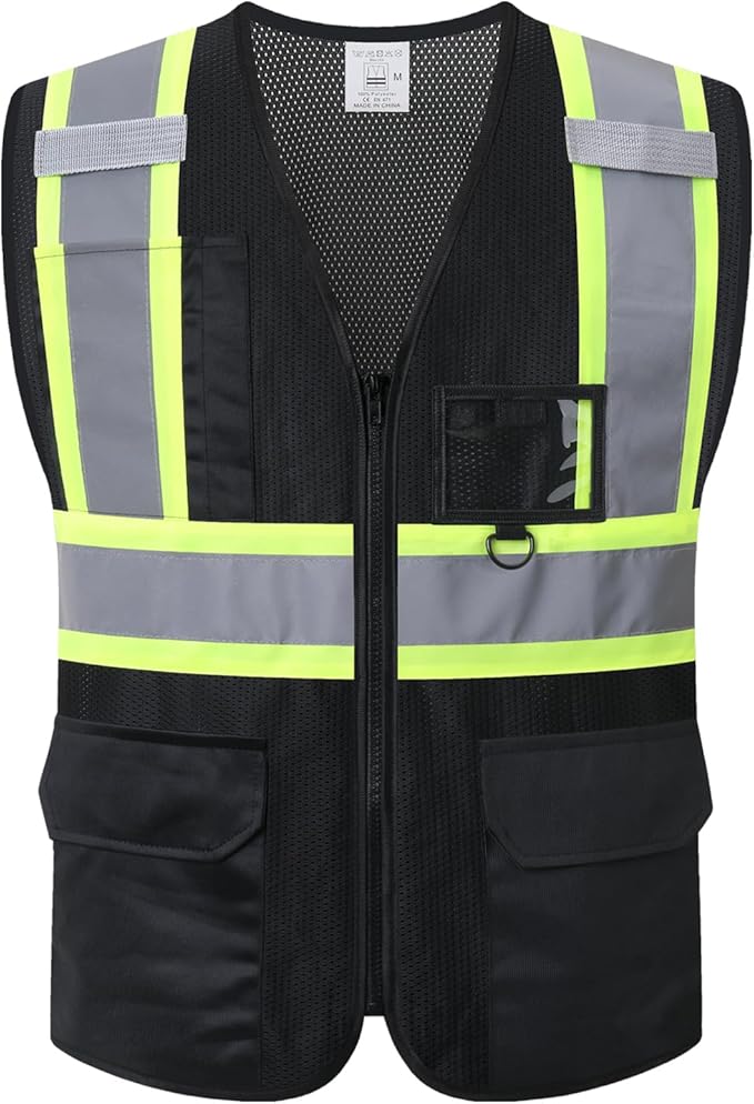 Reflective Safety Vest for Men Women with Multiple Pockets Mesh High Visibility Construction Work Vest,Meets ANSI/ISEA Standards(EK1-178-Black-S)