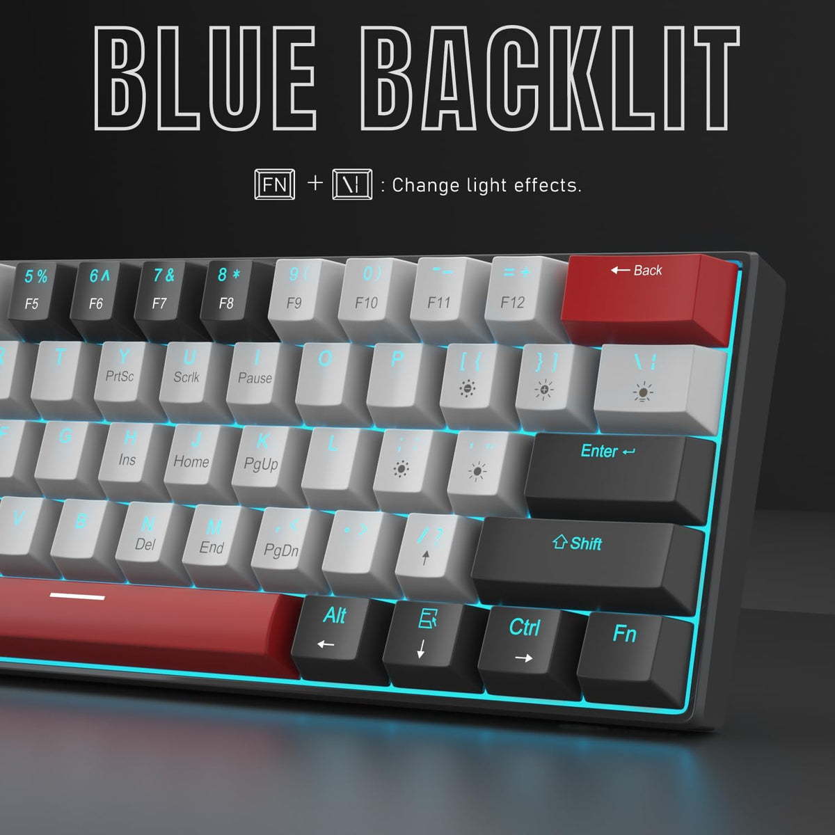 Camiysn 60% Mechanical Gaming Keyboard,Mixed Color Keycaps Gaming Keyboard with Clicky Blue Switches, Detachable Type-C Cable Mini Keyboard with Blue LED Light for/PC/Laptop
