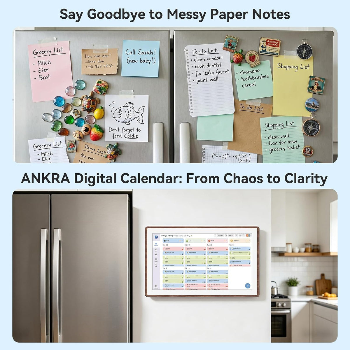 ANKRA 15.6" Digital Calendar, No Subscription Family Calendar (Walnut)