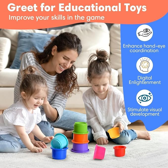 8 Pcs Stacking Cups Baby Stacking Toys, 8 Colors Educational Nesting Cups