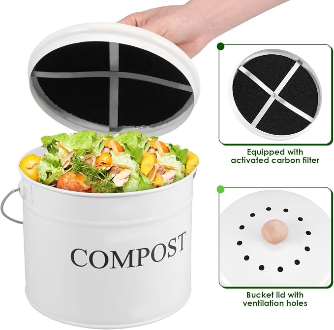 Kitchen Compost Bin 0.8 Gallon Metal Countertop Compost Bin