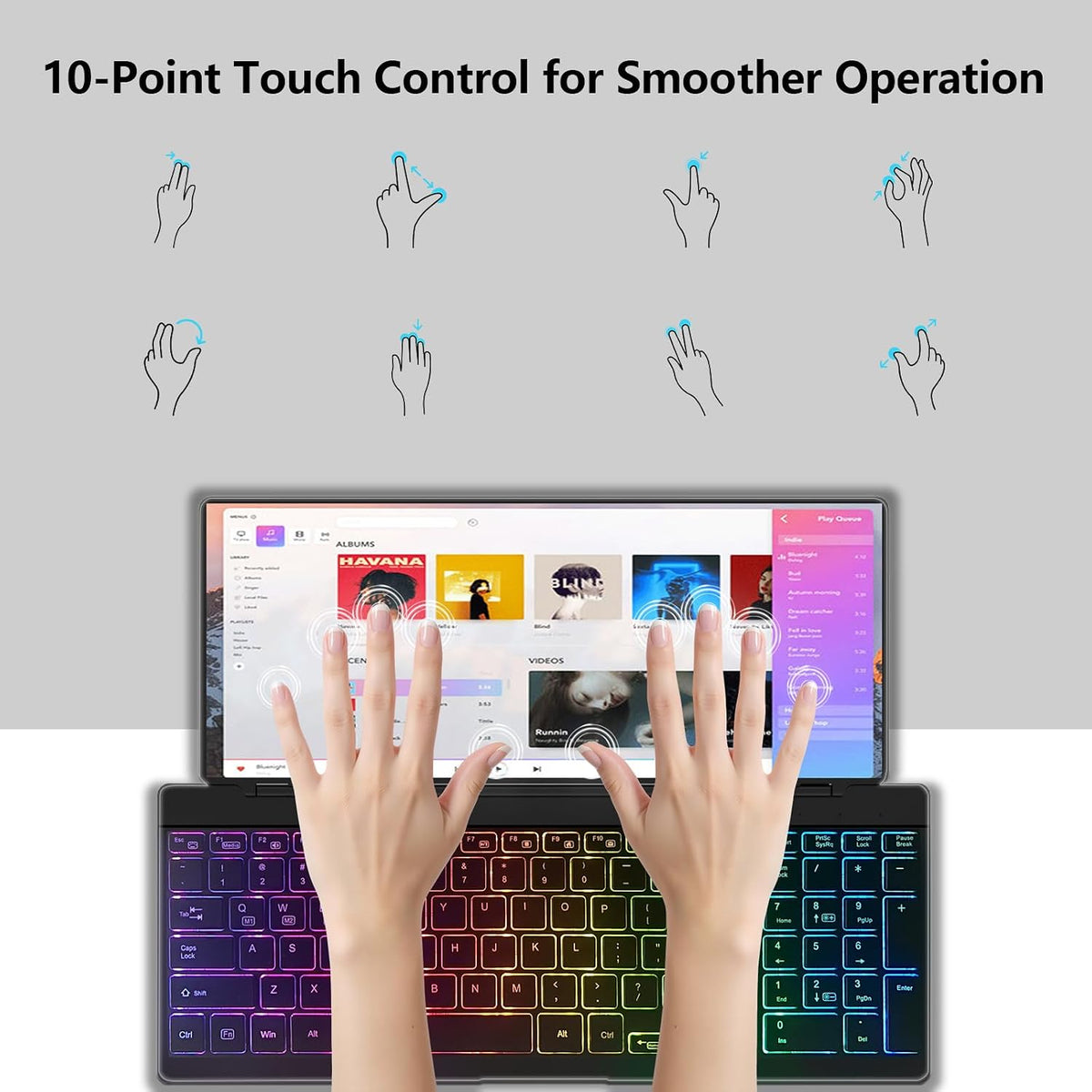 Portable Touchscreen Monitor with Silent Keyboard 12.8" Ultra-Slim Stretched Bar Screen Folding FHD 120% sRGB, USB-A/C Compatible Screen for Computers, Laptops, Mini PCs, Consoles