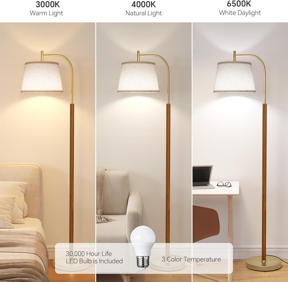 SUNMORY Wood Floor Lamp for Living Room, Mid Century Modern Standing Lamps