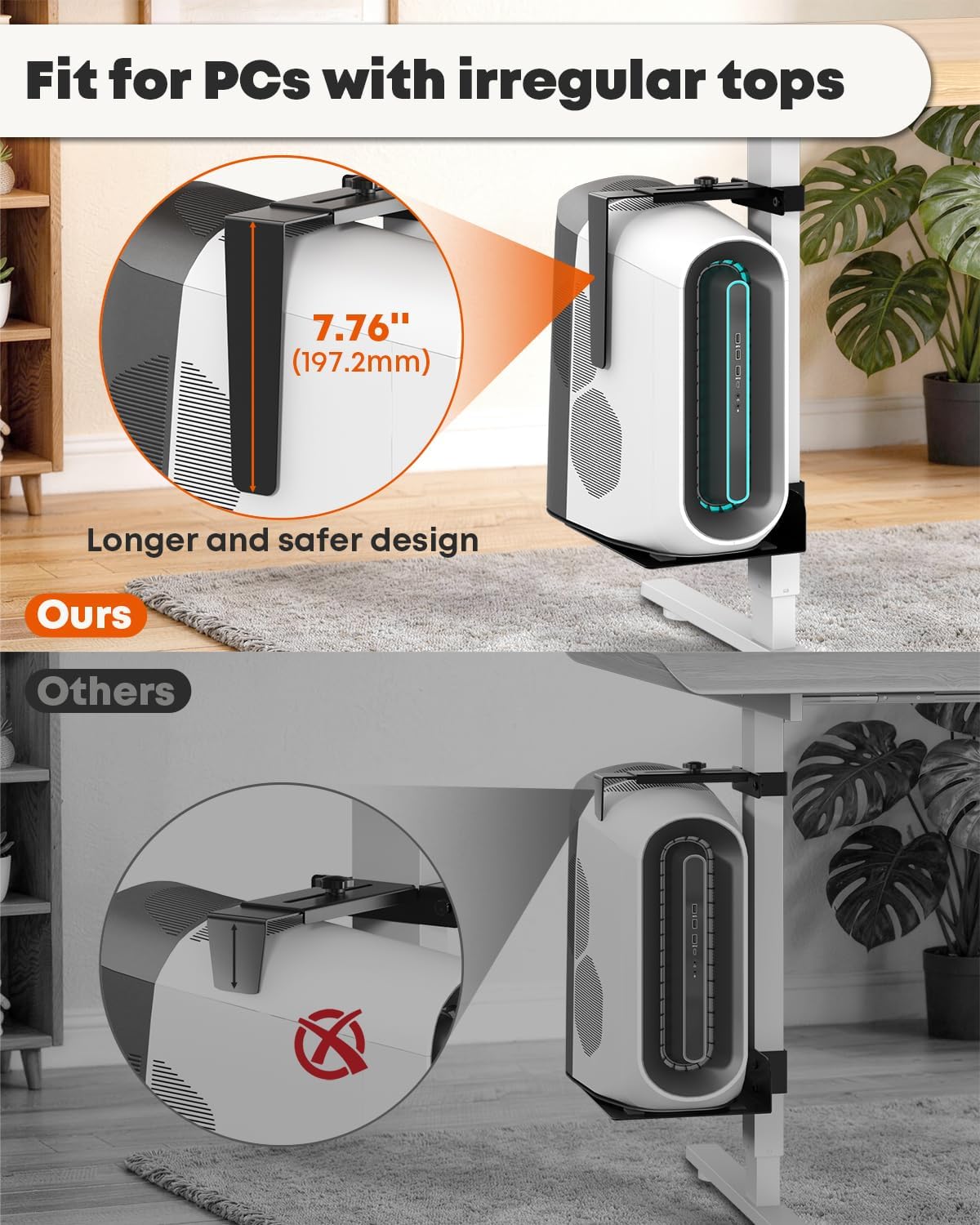 Under Desk PC Mount for Standing Desk, Clamp-On PC Holder
